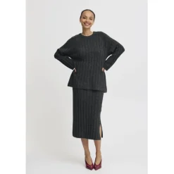 b.young dame strik BYMARIANNE - Dark grey melange New