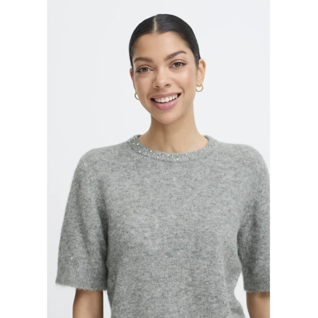 b.young dame striktrøje BYOMEA - Mid Grey Melange Online