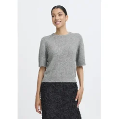 b.young dame striktrøje BYOMEA - Mid Grey Melange Online