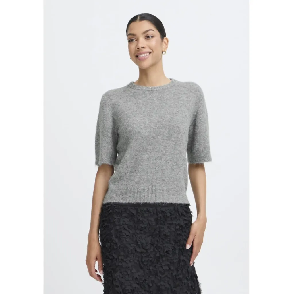 b.young dame striktrøje BYOMEA - Mid Grey Melange Online