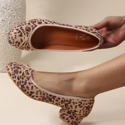 SHOES Elvira dame ballerina med hæl YU5801 - Leopard Outlet