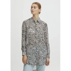 ICHI dame skjorte IHCHIFFY - Sandshell Black Leo Best