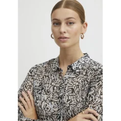 ICHI dame skjorte IHCHIFFY - Sandshell Black Leo Best