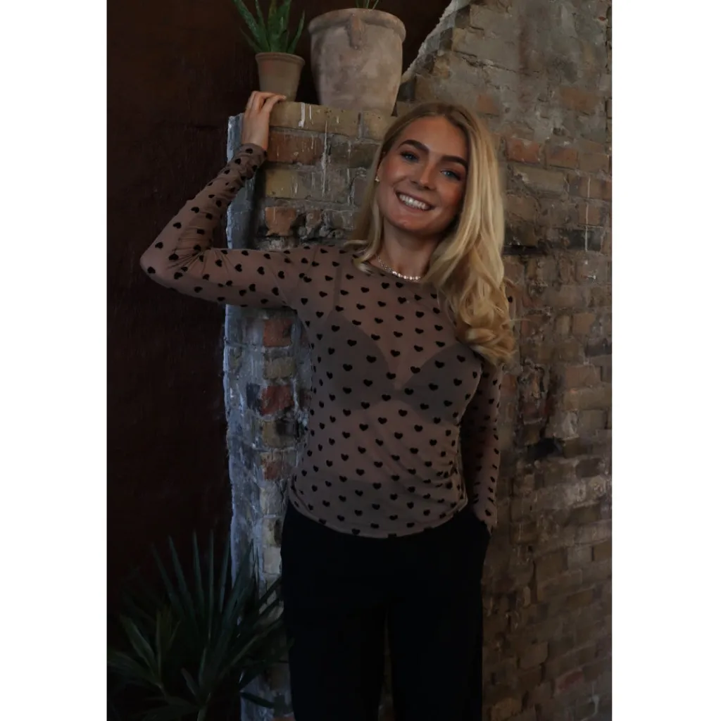 Liberté LIBERTÉ dame bluse MESH - SAND BLACK FLOCK HEART Online