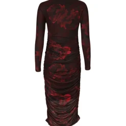 Liberté LIBERTÉ DAME KJOLE MESH LS LONG DRESS - Black bordeaux flower Hot