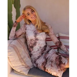 Liberté LIBERTÉ DAME KJOLE MESH LS LONG DRESS - BROWN GOLD MARBLE Online