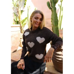 Liberté Liberte dame pullover strik FRO - CHOCOLATE IVORY HEART Clearance