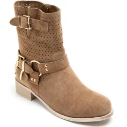 SHOES Malou dame bikerstøvler 9636A - Camel Discount