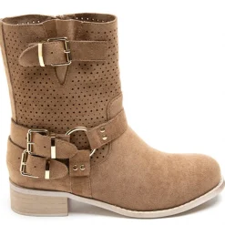 SHOES Malou dame bikerstøvler 9636A - Camel Discount