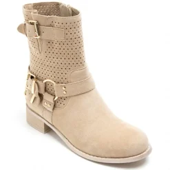 SHOES Malou dame bikerstøvler 9636A - Beige Online