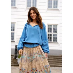 MARTA DU CHATEAU dame bluse MdcMarta - Medium Blue Outlet