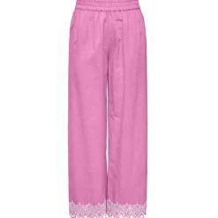 ONLY dame bukser ONLPAULA - Fuchsia Pink BRIGHT WHITE EMB.