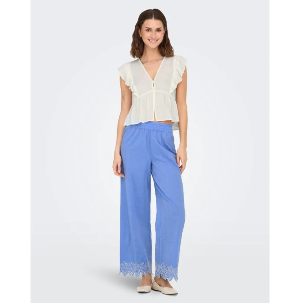 ONLY dame bukser ONLPAULA - Blue Bonnet BRIGHT WHITE EMB. Discount