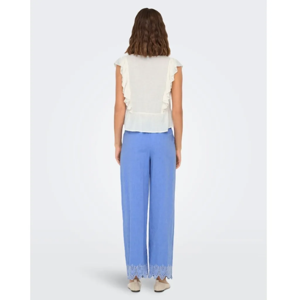 ONLY dame bukser ONLPAULA - Blue Bonnet BRIGHT WHITE EMB. Discount