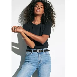 ONLY DAME FAUX LÆDER BÆLTE ONLRASMI - BLACK/SHINY SILVER BUCKLE New