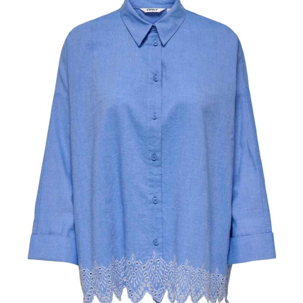 ONLY dame skjorte ONLGRACES - Blue Bonnet BRIGHT WHITE EMB. Hot