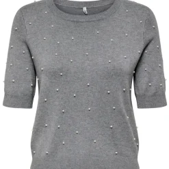ONLY DAME STRIKTRØJE ONLVENICE - Light Grey Melange White Pearls New