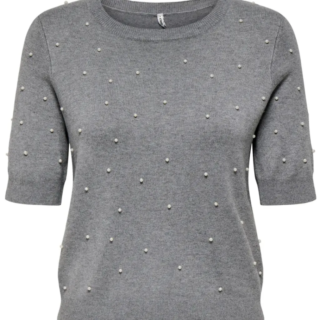 ONLY DAME STRIKTRØJE ONLVENICE - Light Grey Melange White Pearls New