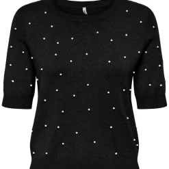 ONLY DAME STRIKTRØJE ONLVENICE - Black White Pearls
