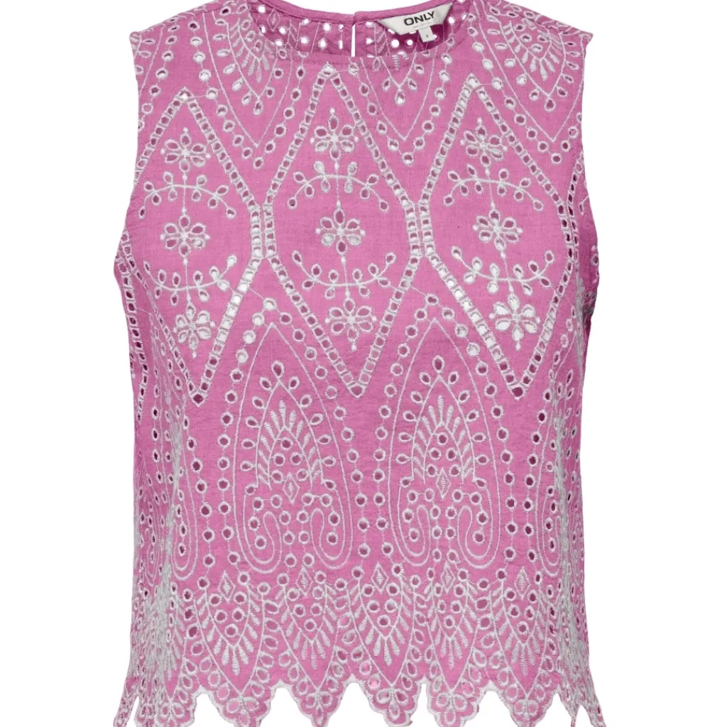 ONLY dame top ONLTULUM - Fuchsia Pink BRIGHT WHITE EMB. Best