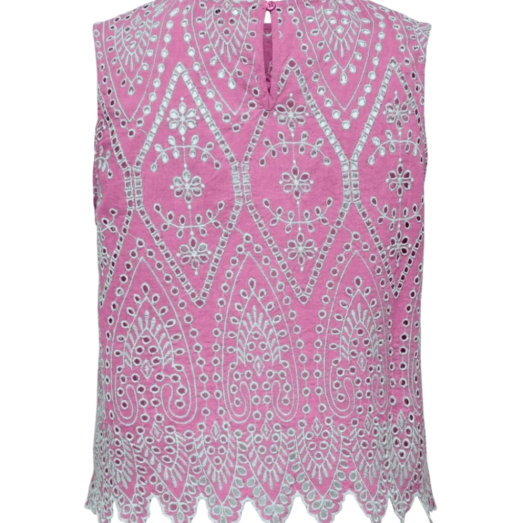 ONLY dame top ONLTULUM - Fuchsia Pink BRIGHT WHITE EMB. Best