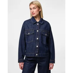 PIECES dame jakke PCELMA - Dark Blue Denim RINSE WASH Hot