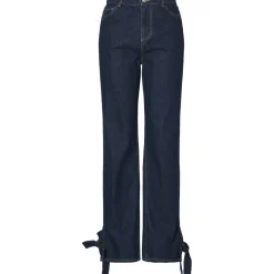 PIECES dame jeans PCOFELIA - Medium Blue Denim Black satin bow Sale