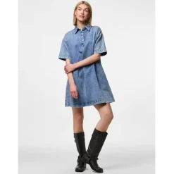PIECES dame kjole PCKENYA - Medium blue denim Clearance