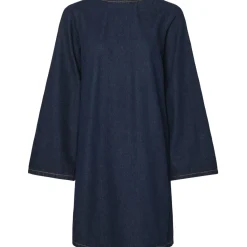 PIECES dame kjole PCOFELIA - Medium Blue Denim Black satin bow Online