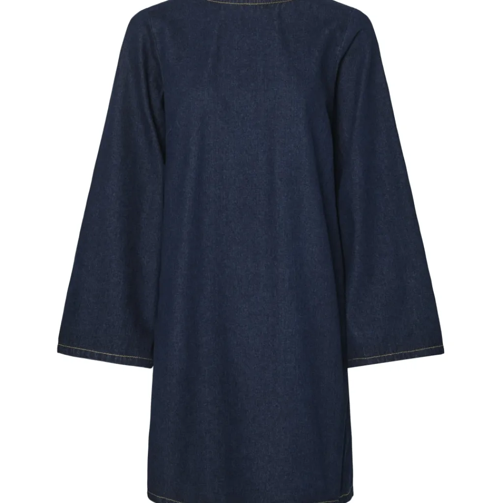 PIECES dame kjole PCOFELIA - Medium Blue Denim Black satin bow Online