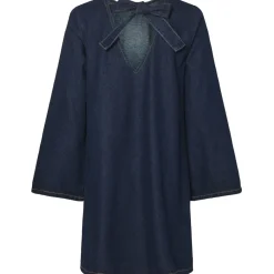 PIECES dame kjole PCOFELIA - Medium Blue Denim Black satin bow Online