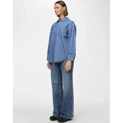PIECES dame skjorte PCMAISIE - Medium blue denim Outlet