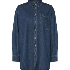 PIECES dame skjorte PCMAISIE - Dark Blue Denim Discount