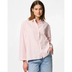 PIECES dame skjorte PCSULLE - Cloud Dancer Stripes Pink Lemonade Hot