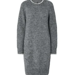 PIECES dame strik kjole PCIVY - Medium Grey Melange Detail:WHITE CONTRAST Outlet
