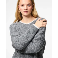 PIECES dame strik kjole PCIVY - Medium Grey Melange Detail:WHITE CONTRAST Outlet