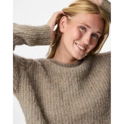 PIECES Dame Striktrøje PCCleo - Greige Melange Clearance