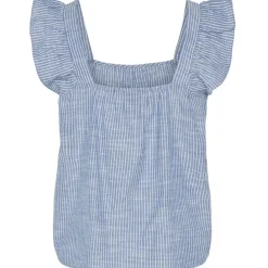 PIECES dame top PCAPIA - Nautical Blue Bright white New