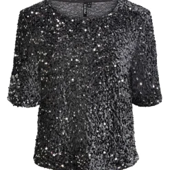 PIECES dame top PCKAM - Magnet Black silver sequins Best