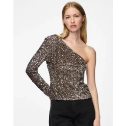 PIECES dame top PCKAM - Morel Silver sequins Outlet