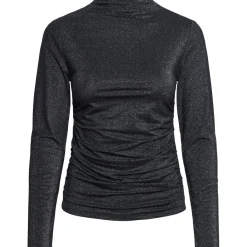 PIECES dame top PCMONICA - Black Silver Discount