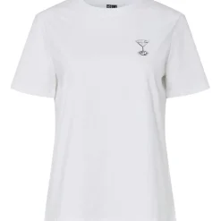 PIECES dame t-shirt PCAJA - Bright White Brown Expresso martini New