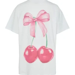 PIECES DAME T-SHIRT PCMIKKA - Bright White Cherry Bow Clearance