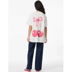 PIECES DAME T-SHIRT PCMIKKA - Bright White Cherry Bow Clearance