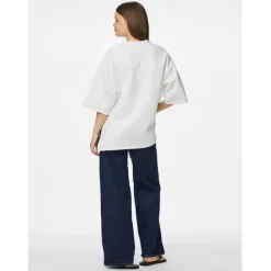 PIECES DAME T-SHIRT PCMUNA - Bright White Black Embroidery