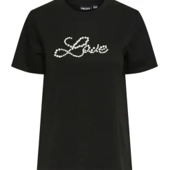 PIECES dame t-shirt PCRINE - Black LOVE Hot