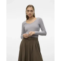 Vero Moda dame bluse VMBRITT - Light Grey Melange Outlet