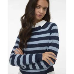 Vero Moda dame strik VMDOFFY - Navy Blazer Stripes:W. CHINA BLUE Discount