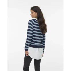 Vero Moda dame strik VMDOFFY - Navy Blazer Stripes:W. CHINA BLUE Discount