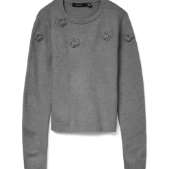 Vero Moda DAME STRIKTRØJE VMROSE - Medium grey melange New